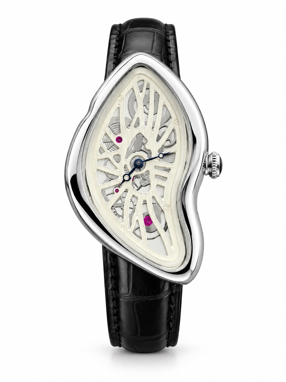 Skeleton Melting Watch Silver Black Strap